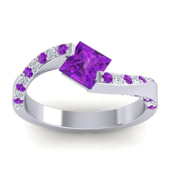 Diamond-Capitals 1.25 Carat Princess Cut Amethyst Gemstone Lovely Wedding Ring for Fiancee 14K White Gold Size 8