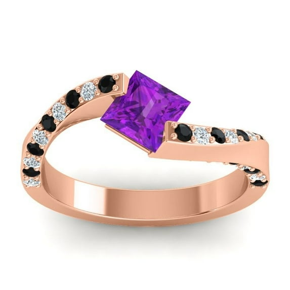 Diamond-Capitals 1.25 Carat Sparkle Princess Cut Pink Sapphire & Black Onyx Gemstone Proposal Ring for Women Solid 14K Rose Gold Size 8.5