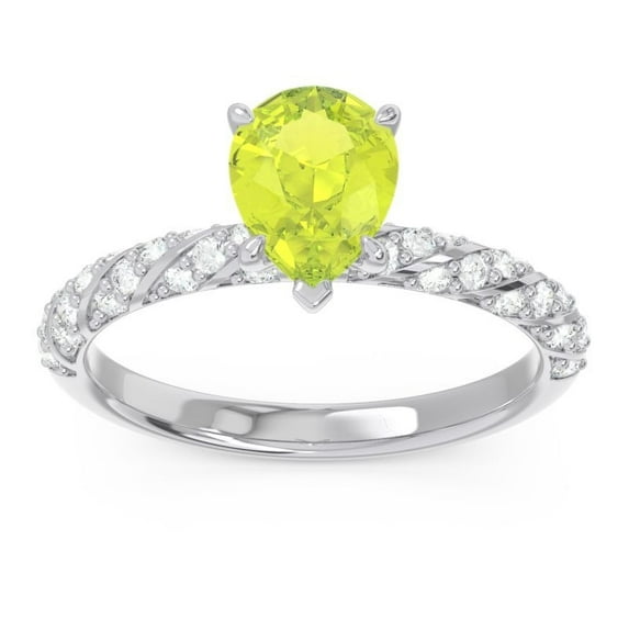 Diamond-Capitals 1.30 Carat Natural Diamond Peridot Gemstone Stylish Wedding Ring for Women Solid 18K White Gold Size 10