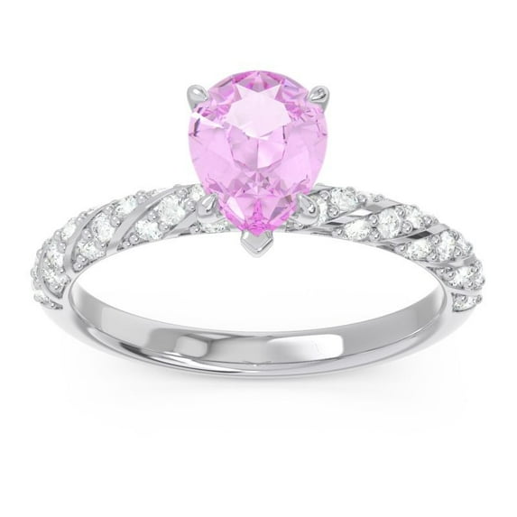 Diamond-Capitals 1.30 Carat Natural Diamond Pink Sapphire Gemstone Beautiful Engagement Ring for Ladies in Solid 18K White Gold Size 7