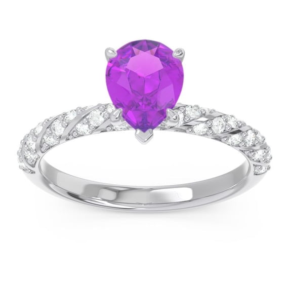 Diamond-Capitals 1.30 Carat Unique Natural Diamond Amethyst Gemstone Womens Ring for Wedding and Engagement 14K White Gold Size 11