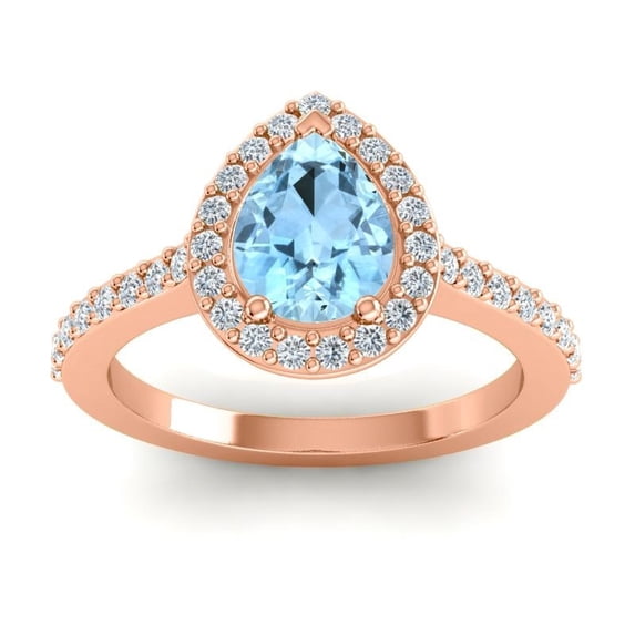 Diamond-Capitals 1.35 Carat Natural Diamond Aquamarine Gemstone Stylish Wedding Ring for Women Solid 18K Rose Gold Size 10