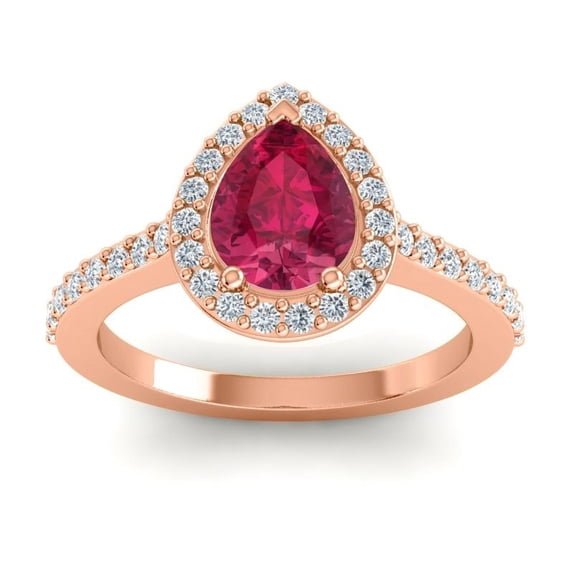 Diamond-Capitals 1.35 Ct Natural Diamond Red Ruby Gemstone Lovely Engagement Ring for Fiancee 14K Rose Gold Size 8