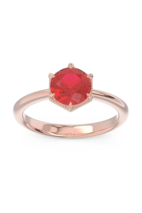 2.00 Carat Beautiful Round Cut Red Ruby Gemstone Solitaire Ring for Engagement Solid 14K Rose Gold Size 11