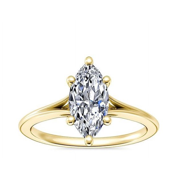 Diamond-Capitals 2.00 Carat Elegant Marquise Cut (D/VVS1) Moissanite Diamond Engagement Ring for Ladies Solid 14K Yellow Gold Size 5.5