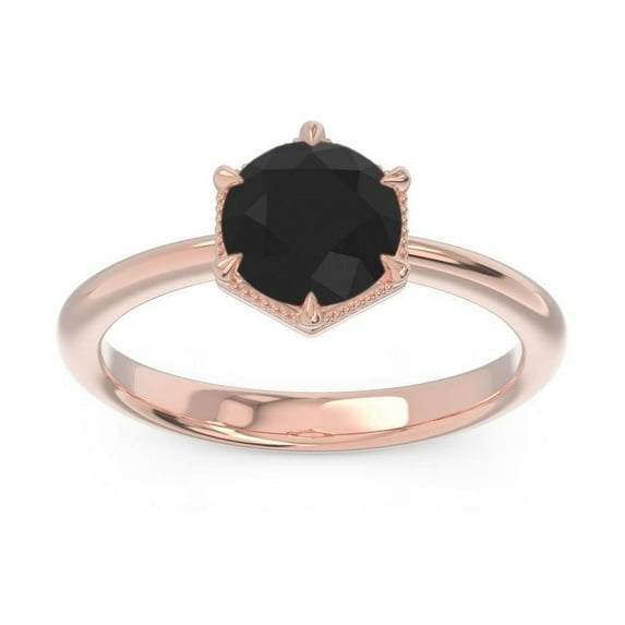 Diamond-Capitals 2.00 Carat Elegant Round Cut Black Onyx Gemstone Solitaire Wedding Ring for her 18K Rose Gold Size 4
