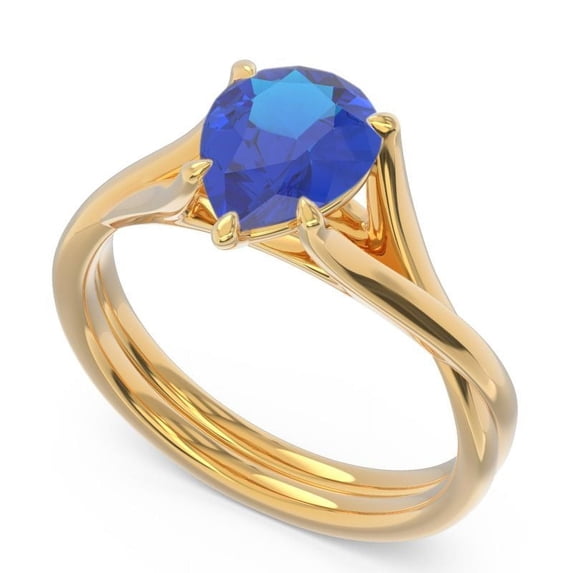 Diamond-Capitals 2.00 Carat Pear Cut Blue Sapphire Gemstone Fine Designer Engagement Ring for Fiancee 18K Yellow Gold Size 9.5