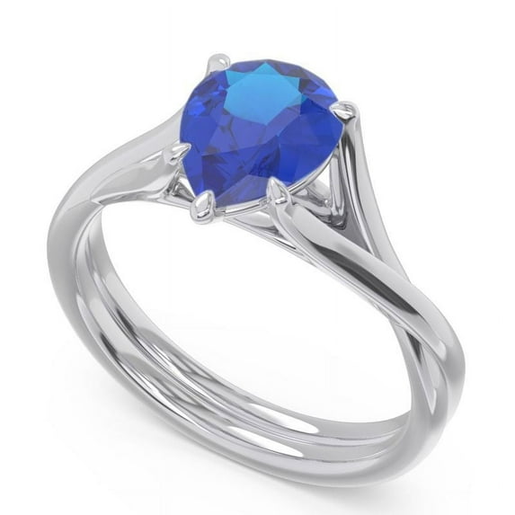 Diamond-Capitals 2.00 Carat Pear Cut Simulated Blue Sapphire Gemstone Latest Wedding Ring for Ladies Solid 14K White Gold Size 5