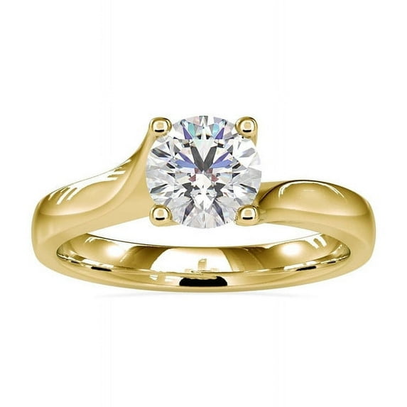 Diamond-Capitals 2.00 Carat Genuine Round Cut Moissanite Diamond (D/VVS1) Solitaire Ring for Wedding Solid 18K Yellow Gold Size 11