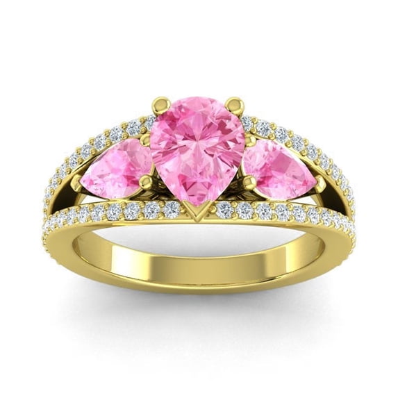 Diamond-Capitals 2.00 Carat Lovely Pear Cut Pink Sapphire Gemstone & Natural Diamond Anniversary Ring for Women Solid 14K Yellow Gold Size 3