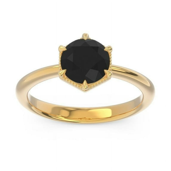 Diamond-Capitals 2.00 Carat New Round Cut Black Onyx Gemstone Solitaire Bridal Ring for Women Solid 14K Yellow Gold Size 6