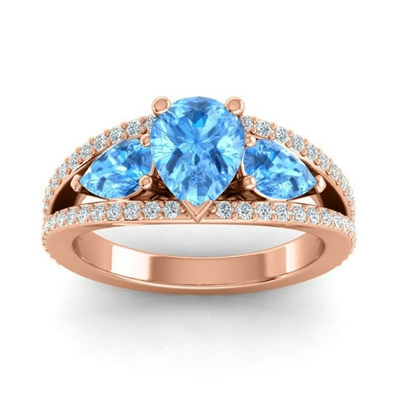 Diamond-Capitals 2.00 Carat Pear Cut Blue Topaz Gemstone & Natural Diamond Stunning Wedding Ring for Women Solid 14K Rose Gold Size 5