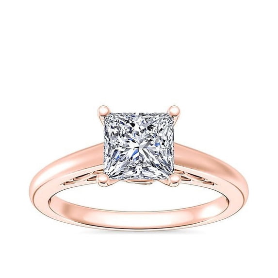Diamond-Capitals 2.00 Carat Princess Cut (D/VVS1) Moissanite Diamond Unique Bridal Ring for Women Solid 18K Rose Gold Size 6.5
