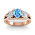 thumbnail image 1 of Diamond-Capitals 2.00 Carat Round Cut Blue Topaz Gemstone & Natural Diamond Luxurious Three Stone Proposal Ring for Women Solid 18K Rose Gold Size 9.5, 1 of 8