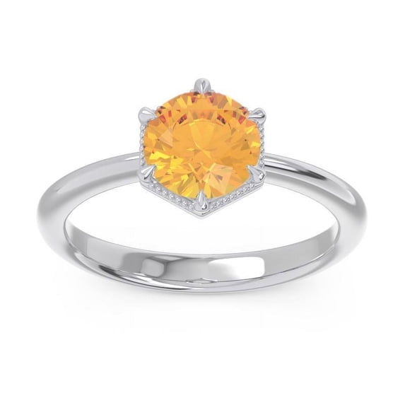 Diamond-Capitals 2.00 Carat Round Cut Citrine Gemstone Stunning Solitaire Anniversary Ring for Women Solid 14K White Gold Size 8.5