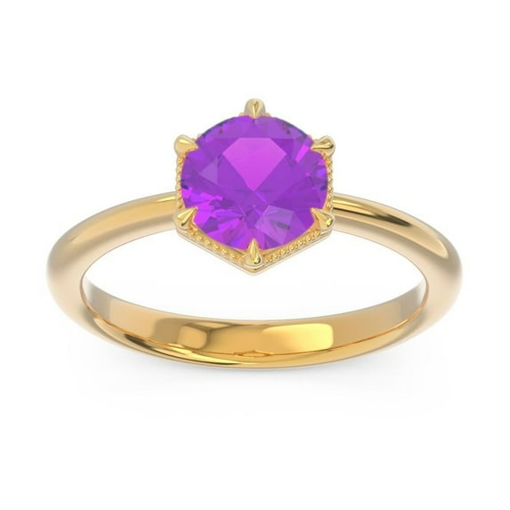 Diamond-Capitals 2.00 Carat Shiny Round Cut Amethyst Gemstone Solitaire Engagement Ring for Girls Solid 14K Yellow Gold Size 8.5