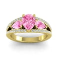 thumbnail image 1 of Diamond-Capitals 2.00 Carat Sparkle Pear Cut Pink Sapphire Gemstone & Natural Diamond Three Stone Ring for Proposal Gift 18K Yellow Gold Size 10, 1 of 8