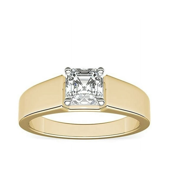 Diamond-Capitals 2.00 Carat Stunning Asscher Cut Moissanite Solitaire Wedding Ring for her in Solid 14K Yellow Gold Size 4