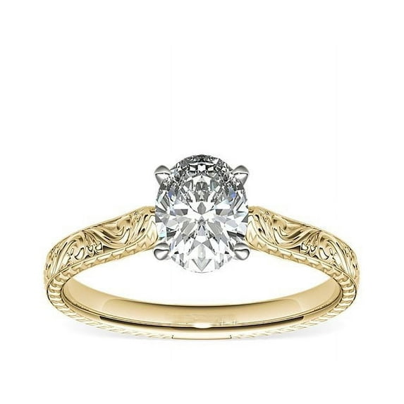 Diamond-Capitals 2.00 Carat Stylish Oval Cut (D/VVS1) Moissanite Diamond Ring for Anniversary Gift Solid 18K Yellow Gold Size 8