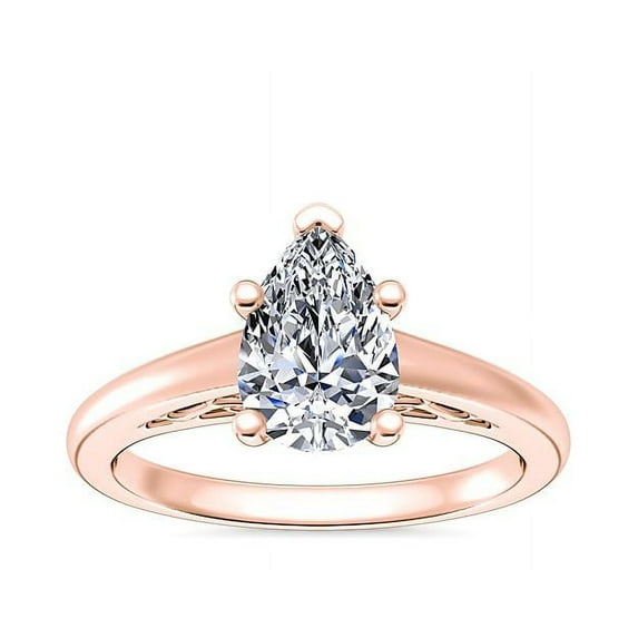 Diamond-Capitals 2.00 Ct Pear Cut (D/VVS1) Moissanite Diamond Sparkle Solitaire Engagement Ring for Girls Solid 18K Rose Gold Size 9