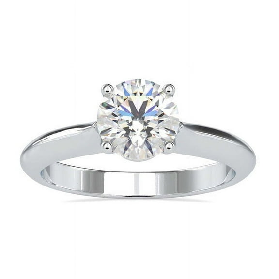 Diamond-Capitals 2.00 Ct Round Cut Genuine Solitaire Moissanite Diamond Engagement Ring for Women in 14K White Gold Size 6 (D/VVS1)