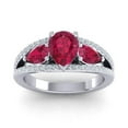 thumbnail image 1 of Diamond-Capitals 2.00 Ct Stunning Pear Cut Red Ruby Gemstone & Natural Diamond 3-Stone Engagement Ring for Women Solid 14K White Gold Size 3, 1 of 8