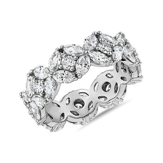 Diamond-Capitals 2.00 Ct Trendy Marquise Cut Moissanite Wedding Eternity Band for Gift Solid 14K White Gold Size 5.5