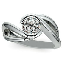 Diamond-Capitals 2.00 Ct Unique Round Cut Twisted Moissanite Diamond (D/VVS1) Solitaire Engagement Ring for her in 14K White Gold Size 7