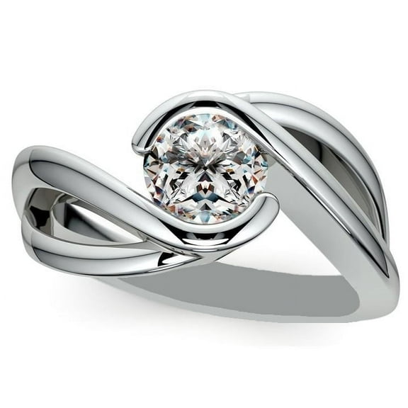 Diamond-Capitals 2.00 Ct Unique Round Cut Twisted Moissanite Diamond (D/VVS1) Solitaire Engagement Ring for her in 14K White Gold Size 7