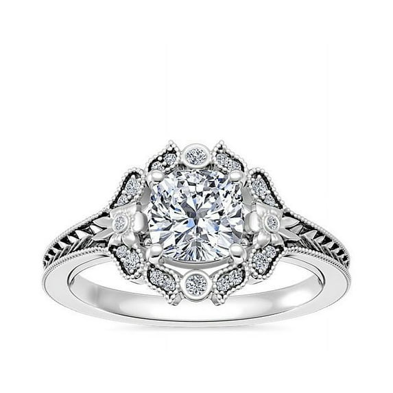 Diamond-Capitals 2.10 Carat Cushion Shape Beautiful Moissanite Halo Wedding Ring for her Solid 18K White Gold Size 8.5