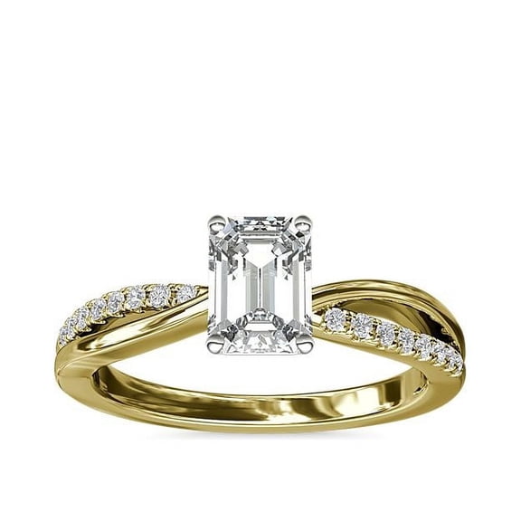 Diamond-Capitals 2.10 Carat Emerald Cut Beautiful Moissanite Bridal Ring for Ladies Solid 18K Yellow Gold Ring Size 11.5 (D/VVS1)