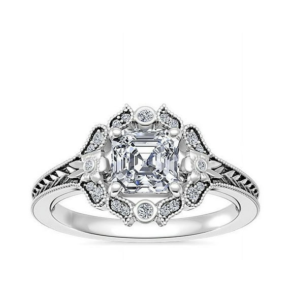 Diamond-Capitals 2.10 Ct Stunning Asscher Cut Natural Diamond Halo Anniversary Ring for Gift (F-G/VS1) Solid 950 Platinum Size 4