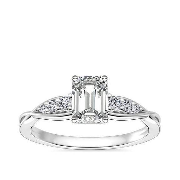 Diamond-Capitals 2.15 Carat Emerald Cut IGI Certified Lab Grown Diamond Twisted Engagement Ring for Ladies Solid 14K White Gold Ring Size 7