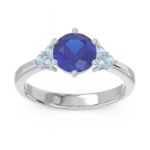 Diamond-Capitals 2.15 Carat Fine Round Cut Blue Sapphire & Aquamarine Gemstone Proposal Ring for her Solid 18K White Gold Size 7.5