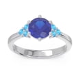 thumbnail image 1 of Diamond-Capitals 2.15 Carat Fine Round Cut Blue Sapphire & Blue Topaz Gemstone Proposal Ring for her Solid 18K White Gold Size 7.5, 1 of 7