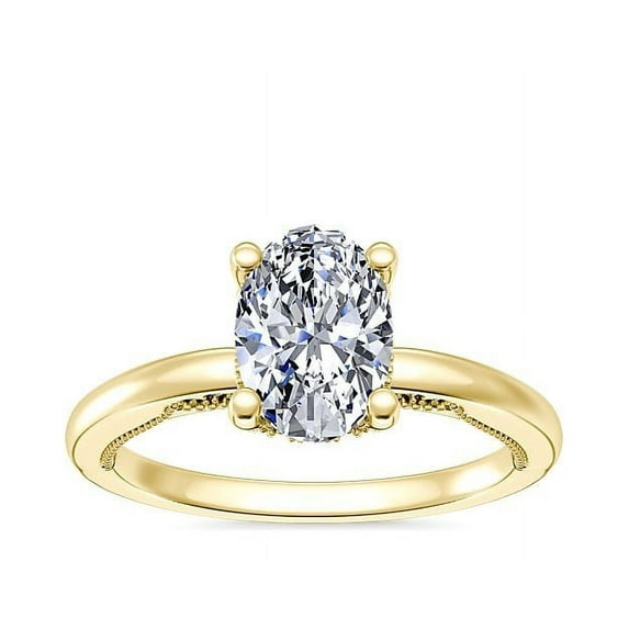 Diamond-Capitals 2.15 Carat Oval Cut (D/VVS1) Moissanite Diamond Unique Bridal Ring for Women Solid 18K Yellow Gold Size 6.5