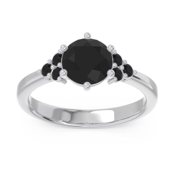 Diamond-Capitals 2.15 Carat Round Cut Black Onyx Gemstone Beautiful Ring for Engagement Gift in Solid 18K White Gold Size 7