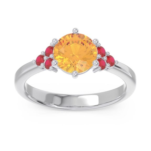 Diamond-Capitals 2.15 Carat Round Cut Citrine & Red Ruby Gemstone Beautiful Wedding Ring for Ladies in Solid 18K White Gold Size 7