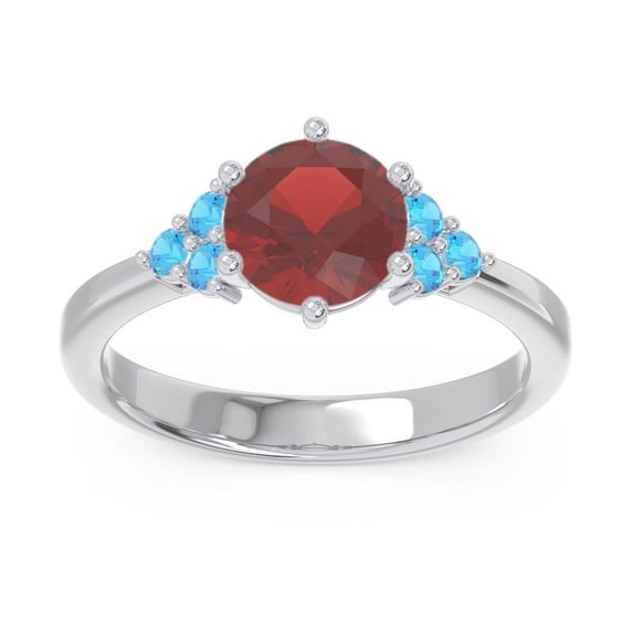 Diamond-Capitals 2.15 Carat Round Cut Garnet & Blue Topaz Gemstone Unique Engagement Ring for Women Solid 18K White Gold Size 10