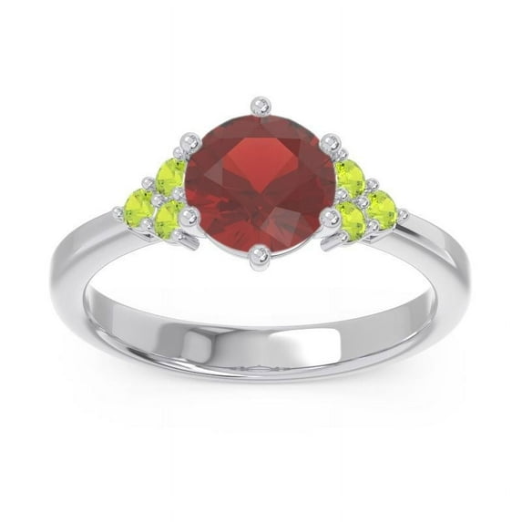 Diamond-Capitals 2.15 Carat Round Cut Garnet & Peridot Gemstone Sparkle Engagement Ring for Ladies Solid 14K White Gold Size 4