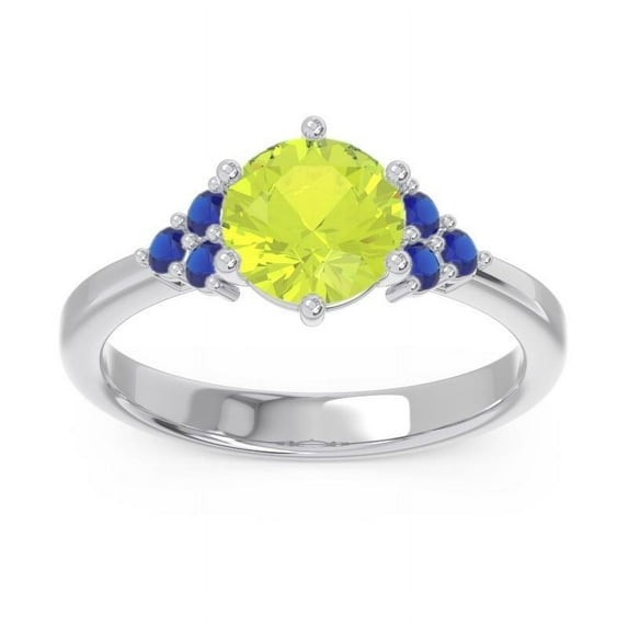 Diamond-Capitals 2.15 Carat Round Cut Peridot & Blue Sapphire Gemstone Luxurious Wedding Ring for her Solid 14K White Gold Size 5