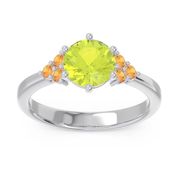 Diamond-Capitals 2.15 Carat Round Cut Peridot & Citrine Gemstone Luxurious Wedding Ring for her Solid 14K White Gold Size 5