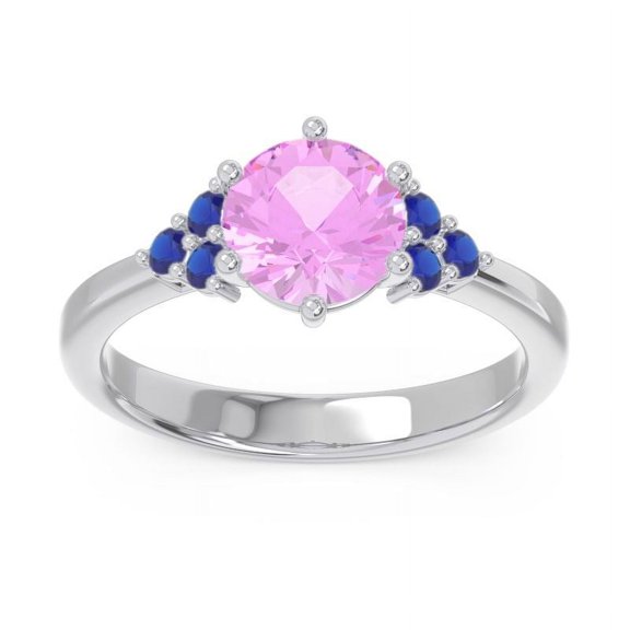 Diamond-Capitals 2.15 Carat Round Cut Pink Sapphire & Blue Sapphire Gemstone Unique Engagement Ring for Ladies in Solid 18K White Gold Size 7