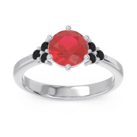 Diamond-Capitals 2.15 Carat Round Cut Red Ruby & Black Onyx Gemstone Beautiful Engagement Ring for Ladies in Solid 18K White Gold Size 7