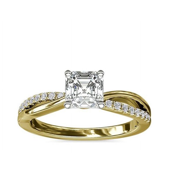 Diamond-Capitals 2.15 Carat Sparkle Asscher Cut Moissanite Anniversary Ring for Wife Solid 14K Yellow Gold Ring Size 11.5 (D/VVS1)