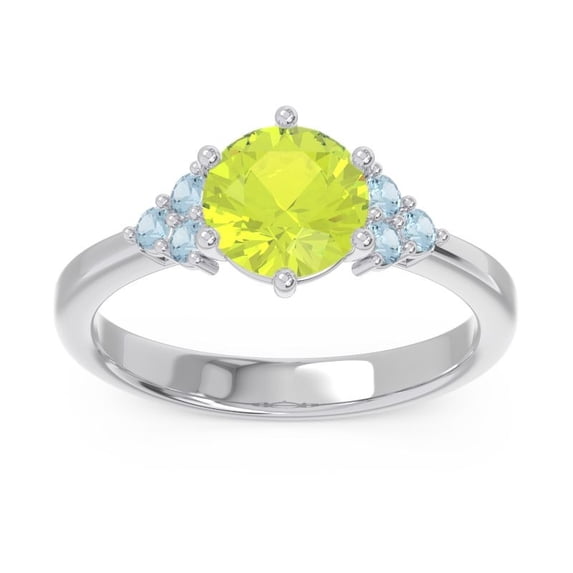 Diamond-Capitals 2.15 Carat Sparkle Round Cut Peridot & Aquamarine Gemstone Bridal Ring for her Solid 14K White Gold Size 7