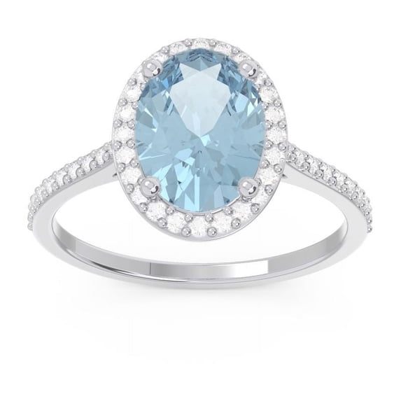 Diamond-Capitals 2.15 Carat Stunning Oval Shape Aquamarine Gemstone & Real Diamond Anniversary Ring for Women Solid 14K White Gold Size 11
