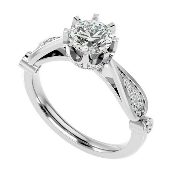 Diamond-Capitals 2.15 Ct Floral Inspired Round Cut Moissanite Diamond (D/VVS1) Engagement Ring Solid 14K White Gold Size 7