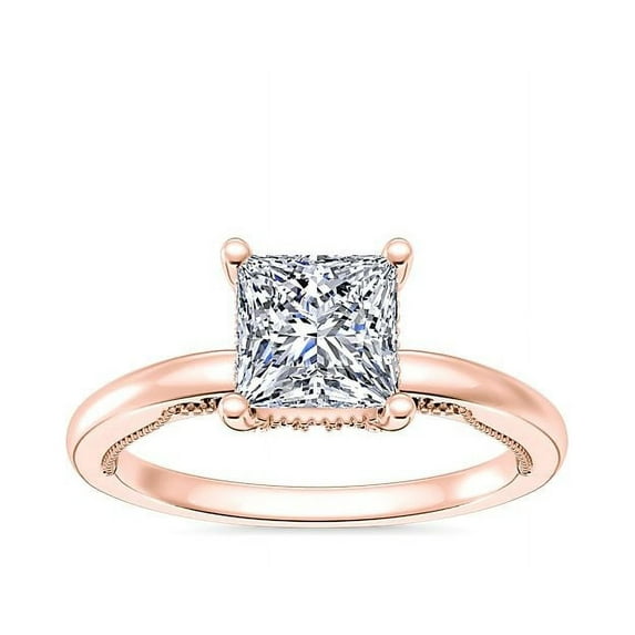 Diamond-Capitals 2.15 Ct Princess Cut (D/VVS1) Moissanite Diamond Sparkle Solitaire Engagement Ring for Girls Solid 18K Rose Gold Size 9