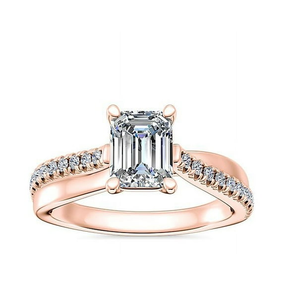 Diamond-Capitals 2.20 Carat Asscher Cut Beautiful Moissanite Diamond Promise Ring for Ladies Solid 18K Rose Gold Ring Size 11.5 (D/VVS1)